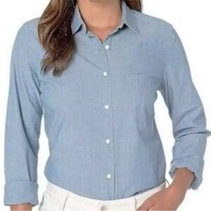 UNTUCKit Women's Button Up Long Sleeve Chambray Shirt Valori in Denim Blue Sz 2